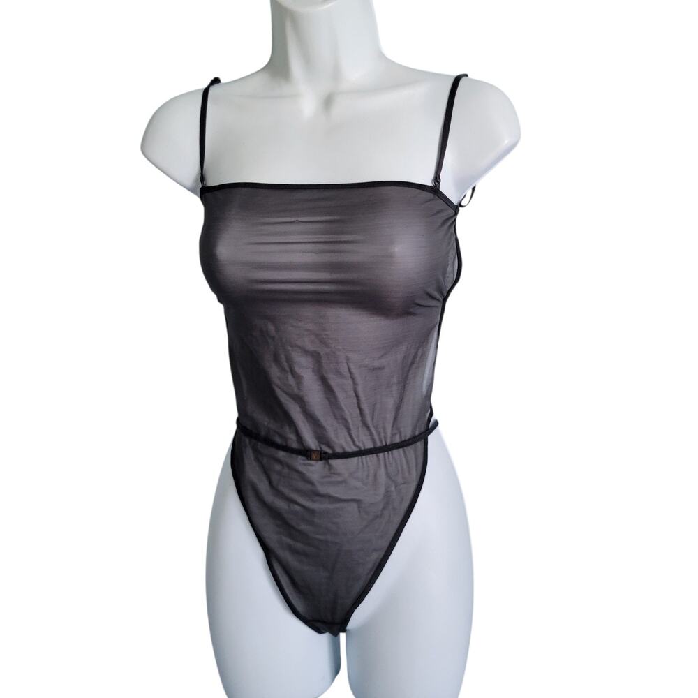 Y2k Victoria's Secret "Body Strap" Sheer BLACK Teddy Thong Bodysuit SM
